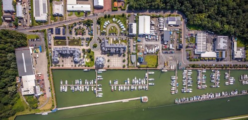 Aerial view, Yacht harbour Marina Rünthe in Bergkamen, Ruhr area, North Rhine-Westphalia, Germany,
