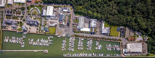 Aerial view, Yacht harbour Marina Rünthe in Bergkamen, Ruhr area, North Rhine-Westphalia, Germany,