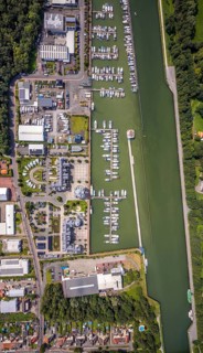 Aerial view, Yacht harbour Marina Rünthe in Bergkamen, Ruhr area, North Rhine-Westphalia, Germany,