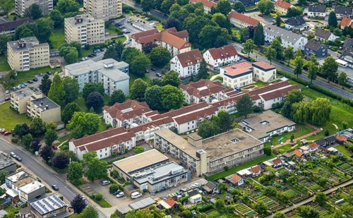 Aerial view of the AWO retirement home Hermann-Görlitz-Seniorenzentrum, Bergkamen, Ruhr area, North