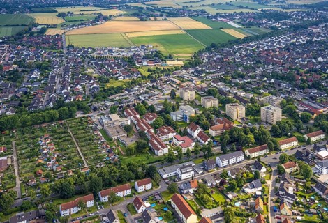 Aerial view of the AWO retirement home Hermann-Görlitz-Seniorenzentrum, Bergkamen, Ruhr area, North