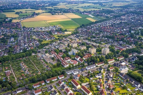 Aerial view of the AWO retirement home Hermann-Görlitz-Seniorenzentrum, Bergkamen, Ruhr area, North