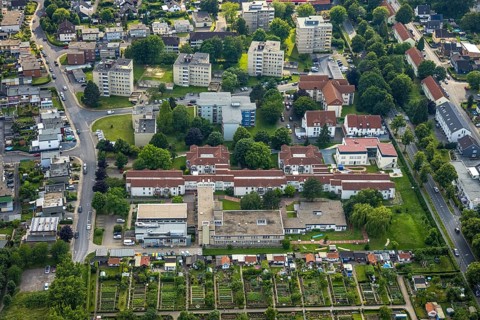 Aerial view of the AWO retirement home Hermann-Görlitz-Seniorenzentrum, Bergkamen, Ruhr area, North