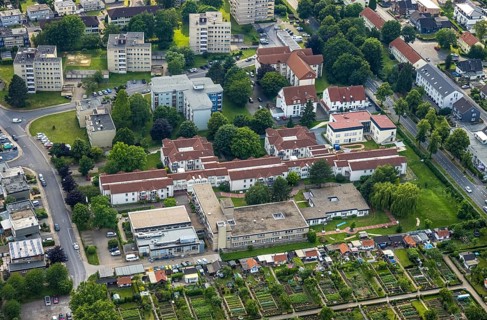 Aerial view of the AWO retirement home Hermann-Görlitz-Seniorenzentrum, Bergkamen, Ruhr area, North