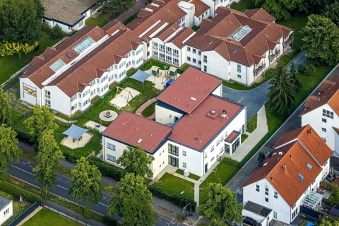 Aerial view of the AWO retirement home Hermann-Görlitz-Seniorenzentrum, Bergkamen, Ruhr area, North