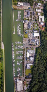 Aerial view, Yacht harbour Marina Rünthe in Bergkamen, Ruhr area, North Rhine-Westphalia, Germany,