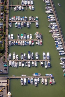 Aerial view, Yacht harbour Marina Rünthe in Bergkamen, Ruhr area, North Rhine-Westphalia, Germany,