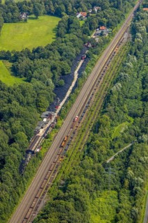 Aerial view, tyre warehouse and tyre recycling at Werner Straße in Bergkamen, Ruhr area, North