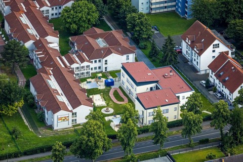 Aerial view of the AWO retirement home Hermann-Görlitz-Seniorenzentrum, Bergkamen, Ruhr area, North