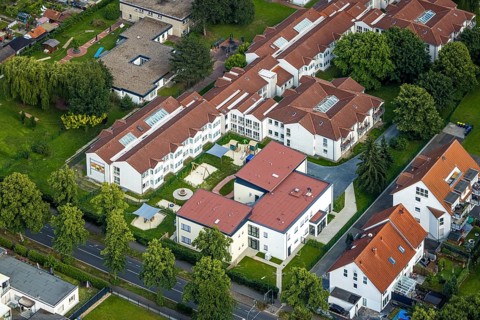 Aerial view of the AWO retirement home Hermann-Görlitz-Seniorenzentrum, Bergkamen, Ruhr area, North