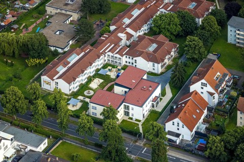 Aerial view of the AWO retirement home Hermann-Görlitz-Seniorenzentrum, Bergkamen, Ruhr area, North