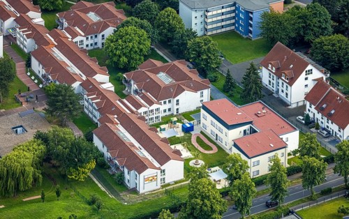 Aerial view of the AWO retirement home Hermann-Görlitz-Seniorenzentrum, Bergkamen, Ruhr area, North