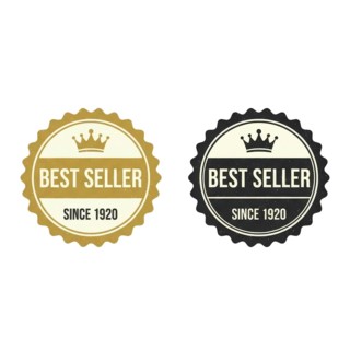 Two best seller badges, one gold and one black, each featuring a crown and text indicating 'Best