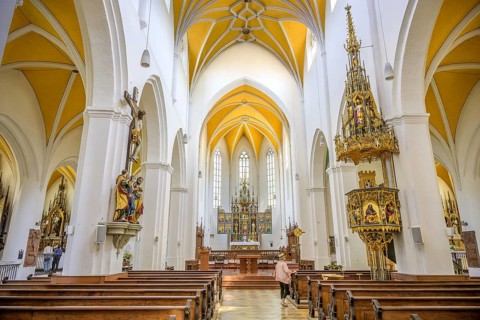 Interior view of St Jodok's Church, Landshut, Bavaria, Germany