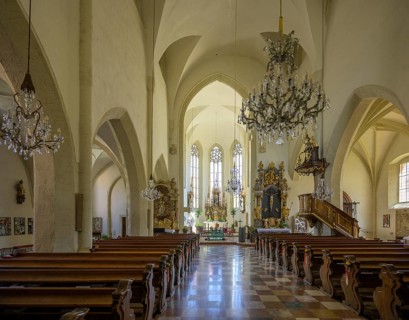 View of the altar in the Catholic parish church of St John the Baptist, Bad Radkersburg, Styria,