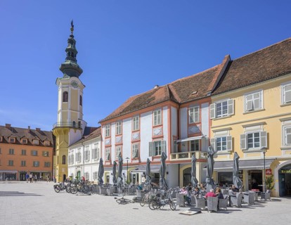 Main square with town hall tower, Bad Radkersburg, Styria, Austria