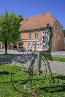 Metal figure on penny-farthing, Bad Radkersburg, Styria, Austria