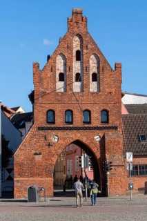 Historic city gate at the old harbour of Wismar Germany