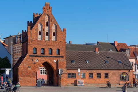 Istorical city gate at the old harbour of Wismar Germany