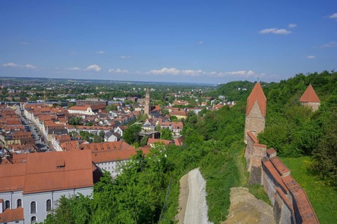 View from Trausnitz Castle to the old town, Landshut, Bavaria, Germany