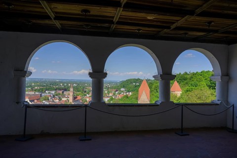 Arcade window of Trausnitz Castle, Landshut, Bavaria, Germany