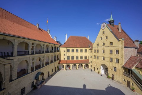 View of the inner courtyard of Trausnitz Castle, Landshut, Bavaria, Germany