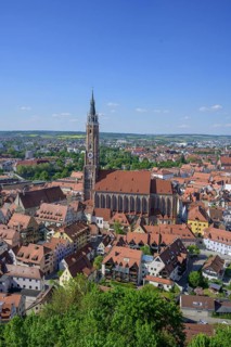 View from Trausnitz Castle to the old town with St Martin's Church, Landshut, Bavaria, Germany