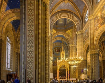 Interior view of the Cathedral of St Petra during a mass, Ðakovo, Osijek-Baranja County, Croatia