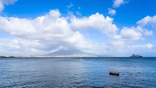 Seaside in Naples with Mount Vesuvius in backround, Campania, Italy