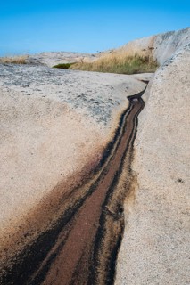 Gully, formed by rainwater, Bohus granite, Ramsvik, Naturreservat Ramsviklandet, Bohuslän,