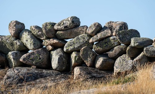 A stone wall made of Bohus granite rocks, rocky coast, Ramsvik, Ramsviklandet nature reserve,