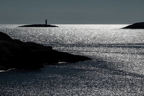 Island with a lighthouse, archipelago, rocky coast, Ramsvik, nature reserve Ramsviklandet,