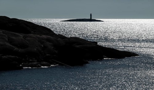 Island with a lighthouse, archipelago, rocky coast, Ramsvik, nature reserve Ramsviklandet,