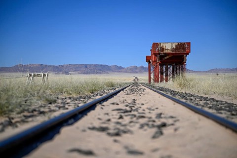 Railway tracks at the old German railway station of Garub, near Aus, Karas Region, Namibia