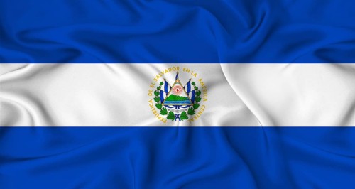 Realistic El Salvador flag waving. Close up of flag of El Salvador with cloth texture