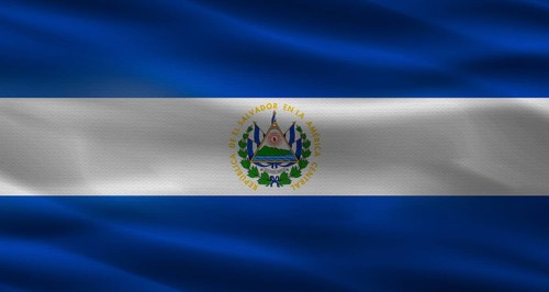 El Salvador flag with fabric texture. Realistic flag of El Salvador waving