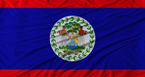 Belizean flag waving. Flag of Belize with cloth texture