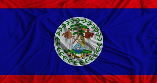 Belizean flag with fabric texture background. National flag of Belize