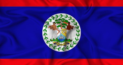 Realistic Belize flag waving. Close up of flag of Belize with cloth texture