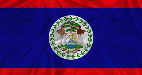 Flag of Belize with cloth texture. Close up of Belize flag waving