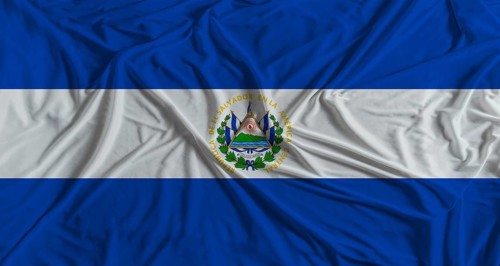 Salvadoran flag with fabric texture background. National flag of El Salvador