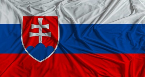 Slovak flag with fabric texture background. National flag of Slovakia