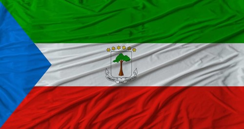 Equatoguinean flag waving. Flag of Equatorial Guinea with cloth texture