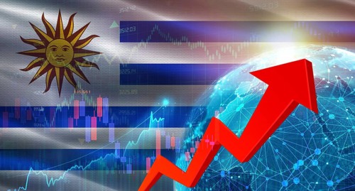 Global financial growth with Uruguay flag. Financial growth with Uruguay flag on economic