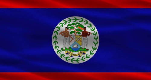 Belize flag with fabric texture. Realistic flag of Belize waving