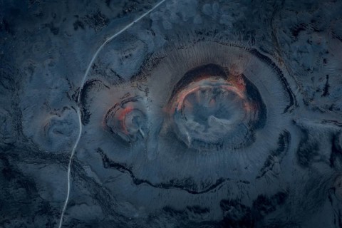 Red craters in Black Sand Desert, Icelandic Highlands, Iceland