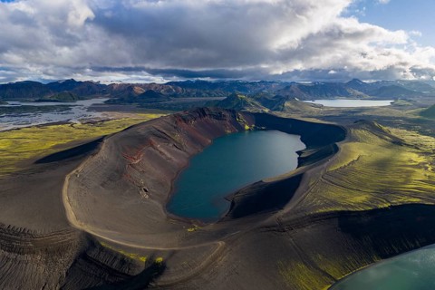 Crater lake Ljótipollur, Landmannalaugar, Icelandic Highlands, Iceland