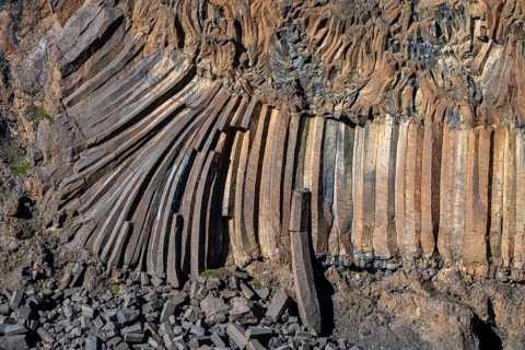 Basalt rocks at Aldeyjarfoss waterfall, Highlands, North Iceland, Iceland
