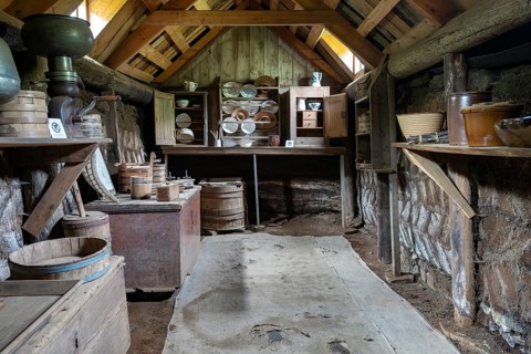 Interior of Glaumbær Farm, museum of a peat farm, North Iceland, Iceland