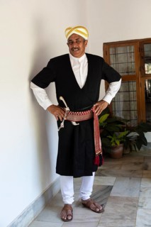Indian man, 63 years old, from the Kodava clan in traditional dress, Coorg, Karnataka, India